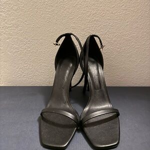 Mango Black Square-Toe Ankle-Strap Heels